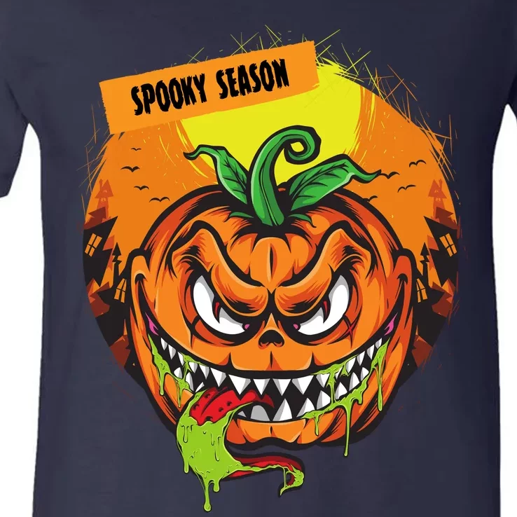 Spooky Season Scary Halloween Pumpkin V-Neck T-Shirt