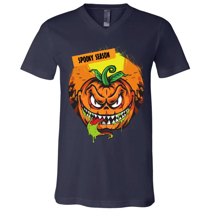 Spooky Season Scary Halloween Pumpkin V-Neck T-Shirt