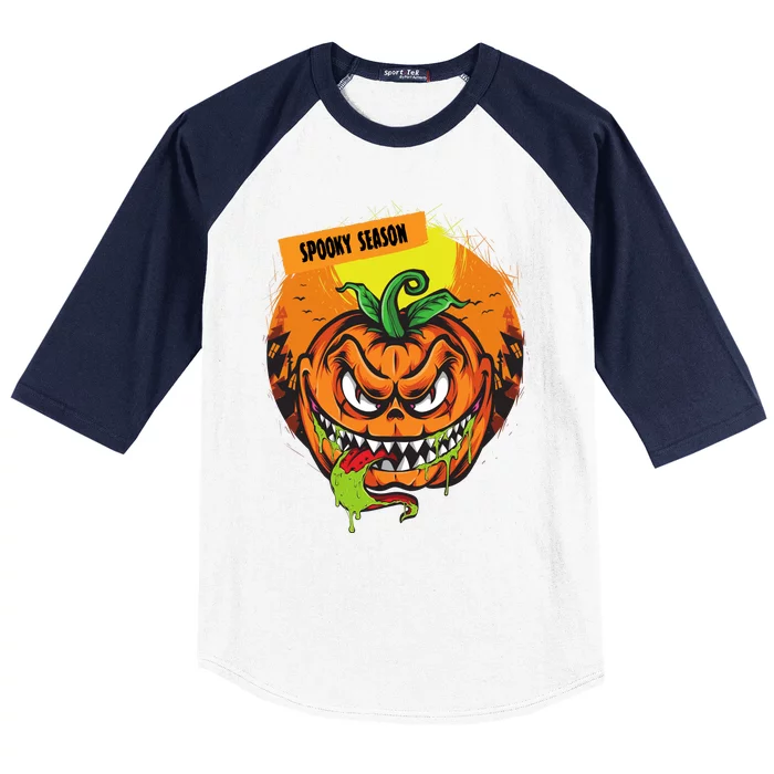 Spooky Season Scary Halloween Pumpkin Baseball Sleeve Shirt