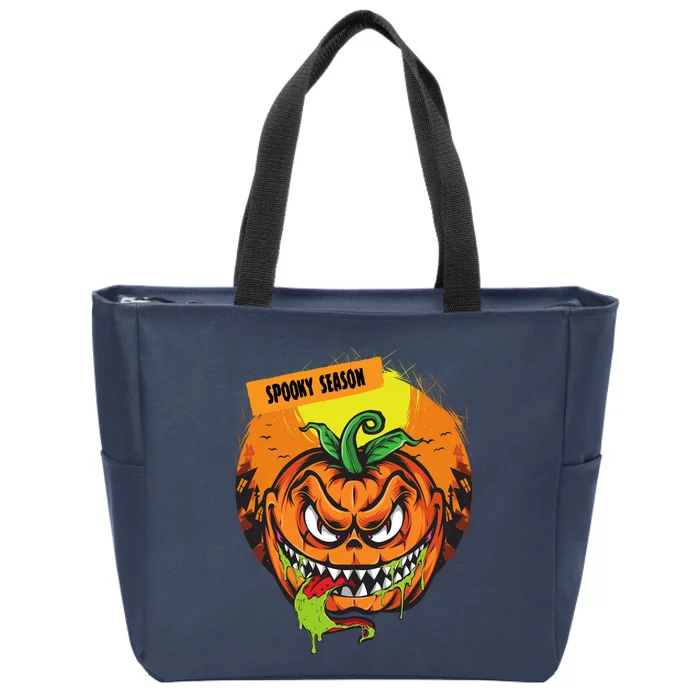 Spooky Season Scary Halloween Pumpkin Zip Tote Bag