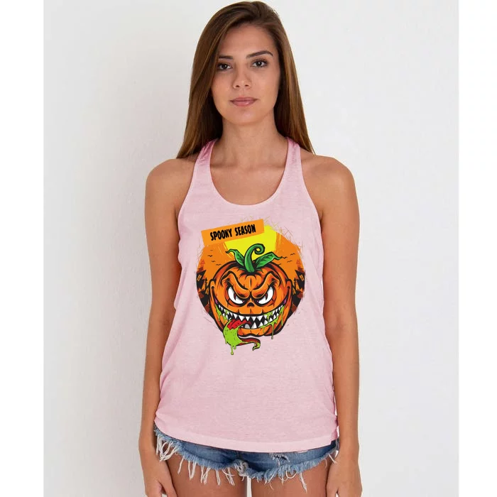 Spooky Season Scary Halloween Pumpkin Women's Knotted Racerback Tank