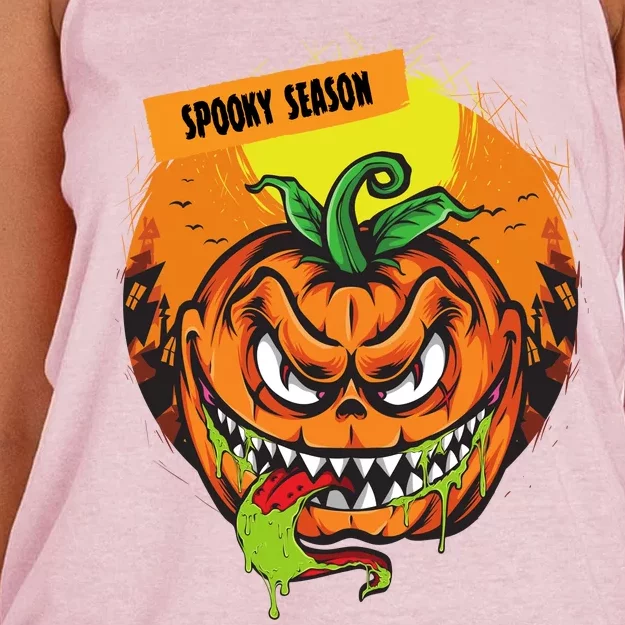 Spooky Season Scary Halloween Pumpkin Women's Knotted Racerback Tank