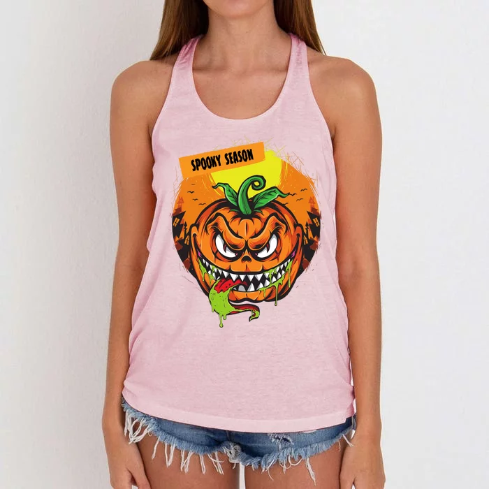 Spooky Season Scary Halloween Pumpkin Women's Knotted Racerback Tank