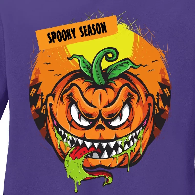 Spooky Season Scary Halloween Pumpkin Ladies Long Sleeve Shirt