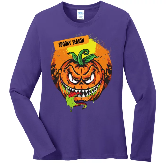 Spooky Season Scary Halloween Pumpkin Ladies Long Sleeve Shirt