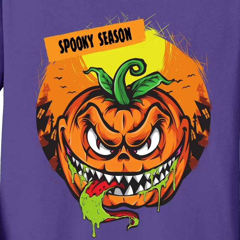 Spooky Season Scary Halloween Pumpkin Kids Long Sleeve Shirt