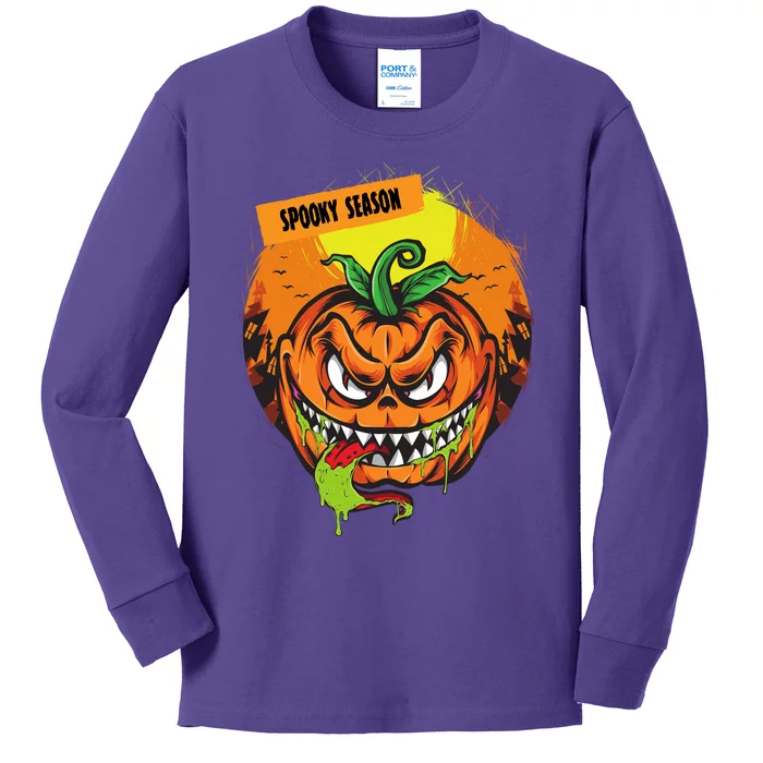 Spooky Season Scary Halloween Pumpkin Kids Long Sleeve Shirt