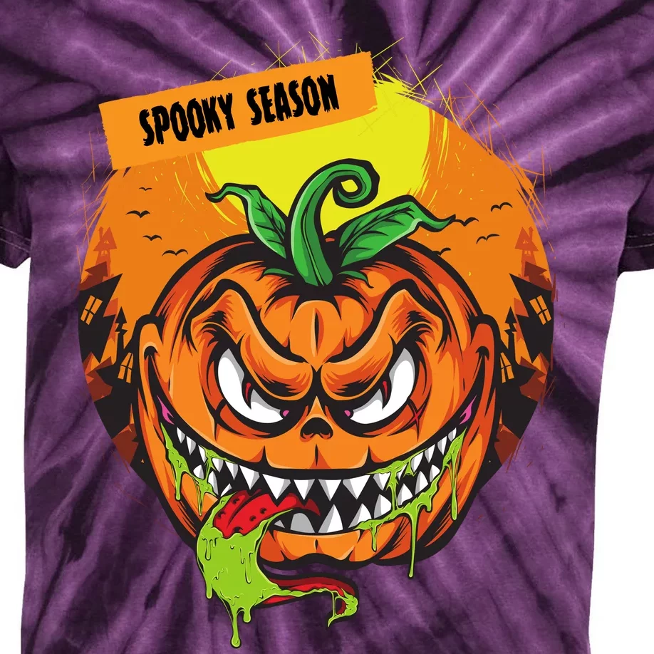 Spooky Season Scary Halloween Pumpkin Kids Tie-Dye T-Shirt