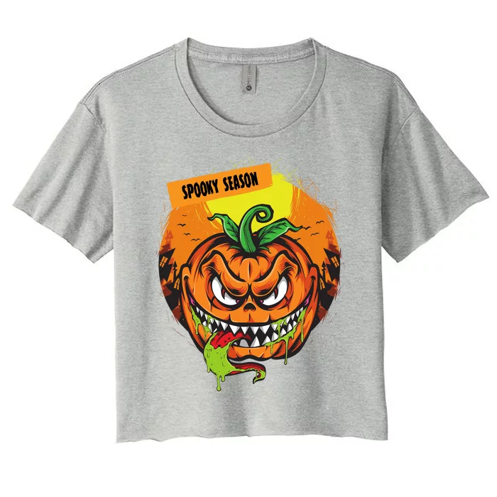 Spooky Season Scary Halloween Pumpkin Women's Crop Top Tee