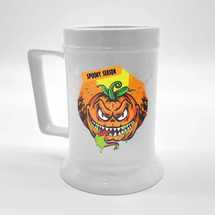 Spooky Season Scary Halloween Pumpkin Front & Back Beer Stein