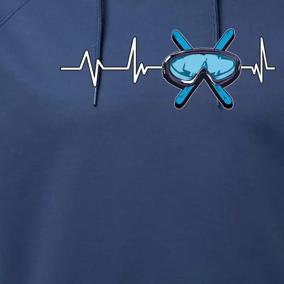 Skiing Ski Skier Heartbeat Skiing Gift Skiing Gift Performance Fleece Hoodie