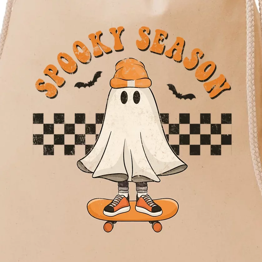 Spooky Season Skater Outfit Funny Ghost On Skateboard Gift Drawstring Bag