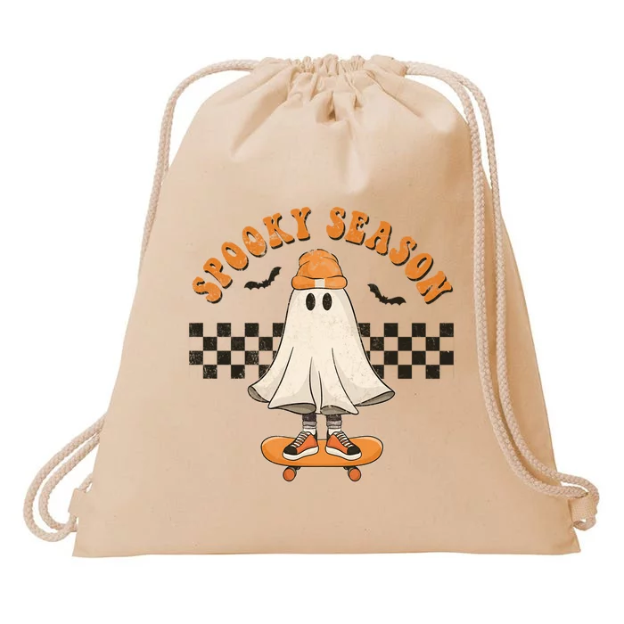 Spooky Season Skater Outfit Funny Ghost On Skateboard Gift Drawstring Bag