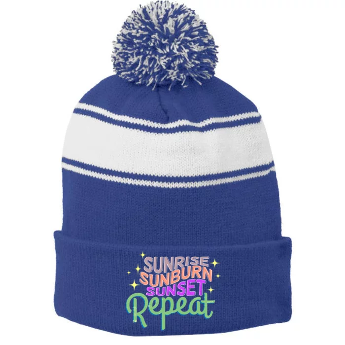 Sunrise Sunburn Sunset Repeat Beach Summer Gift Stripe Pom Pom Beanie