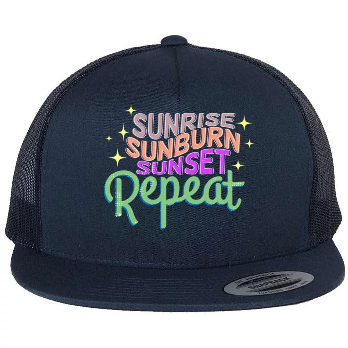 Sunrise Sunburn Sunset Repeat Beach Summer Gift Flat Bill Trucker Hat