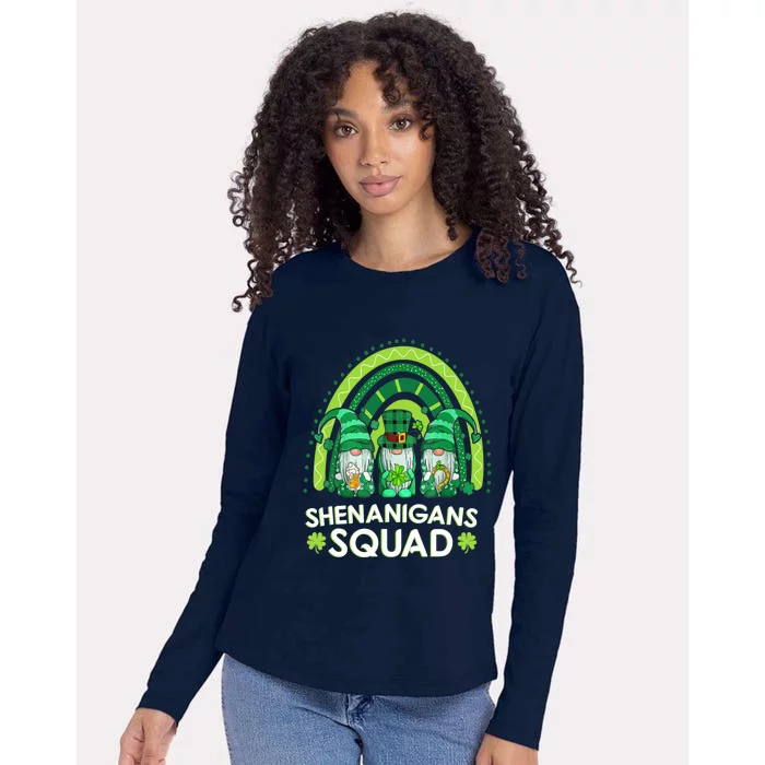 Shenanigans Squad St Patricks Day Gnomes Rainbow Leopard Womens Cotton Relaxed Long Sleeve T-Shirt