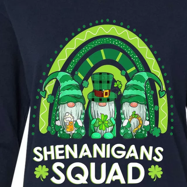 Shenanigans Squad St Patricks Day Gnomes Rainbow Leopard Womens Cotton Relaxed Long Sleeve T-Shirt