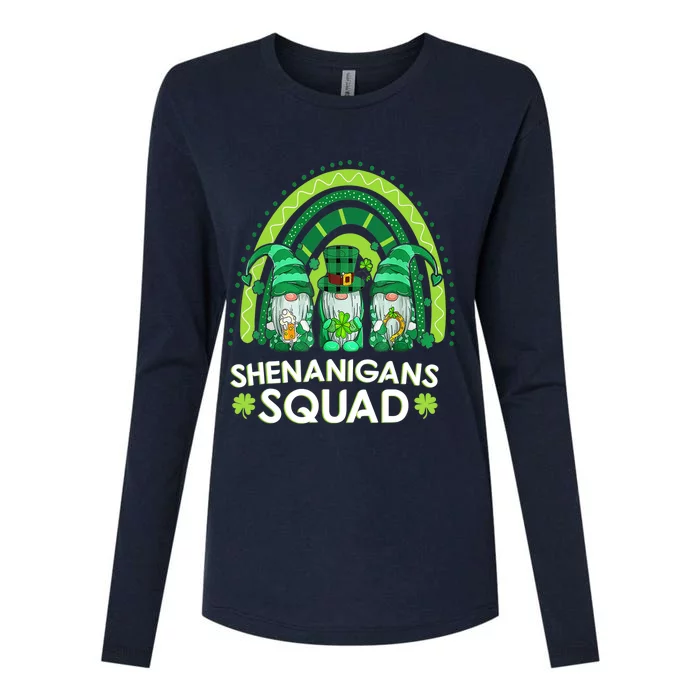 Shenanigans Squad St Patricks Day Gnomes Rainbow Leopard Womens Cotton Relaxed Long Sleeve T-Shirt