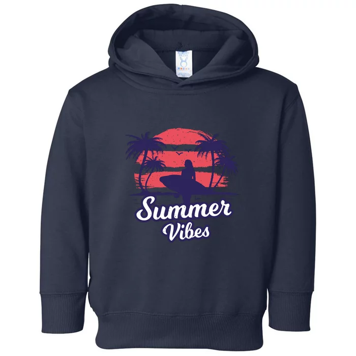 Surfing Sunset Summer Vibes Palm Beach Gift Toddler Hoodie