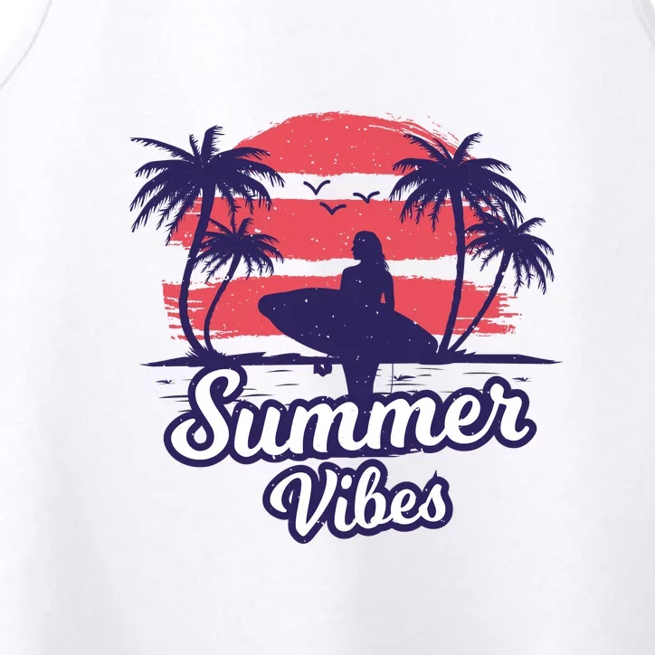 Surfing Sunset Summer Vibes Palm Beach Gift Performance Tank