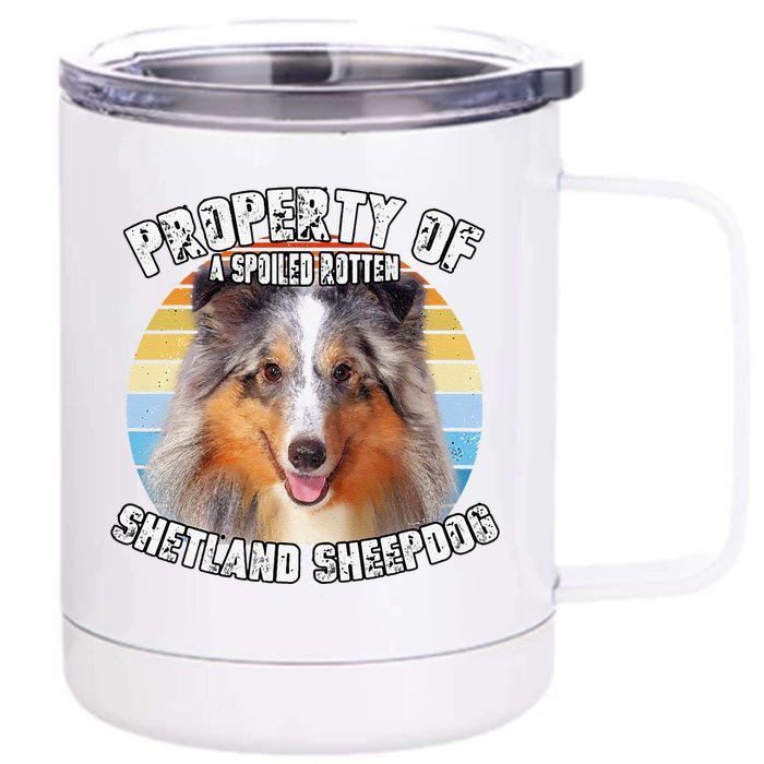 Shetland Sheepdog Sheltie Merle Property Of Retro Cute Dog Front & Back 12oz Stainless Steel Tumbler Cup