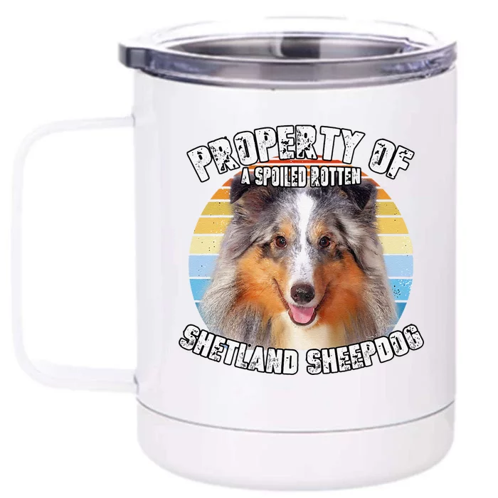 Shetland Sheepdog Sheltie Merle Property Of Retro Cute Dog Front & Back 12oz Stainless Steel Tumbler Cup