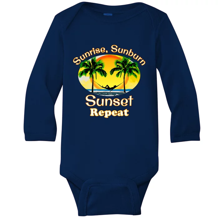 Sunrise Sunburn Sunset Repeat Funny Beach Summer Great Gift Baby Long Sleeve Bodysuit