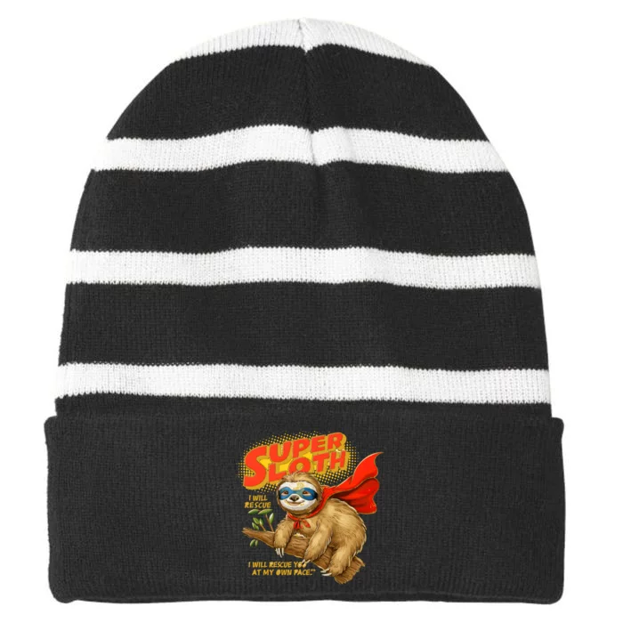 Super Sloth Striped Beanie with Solid Band