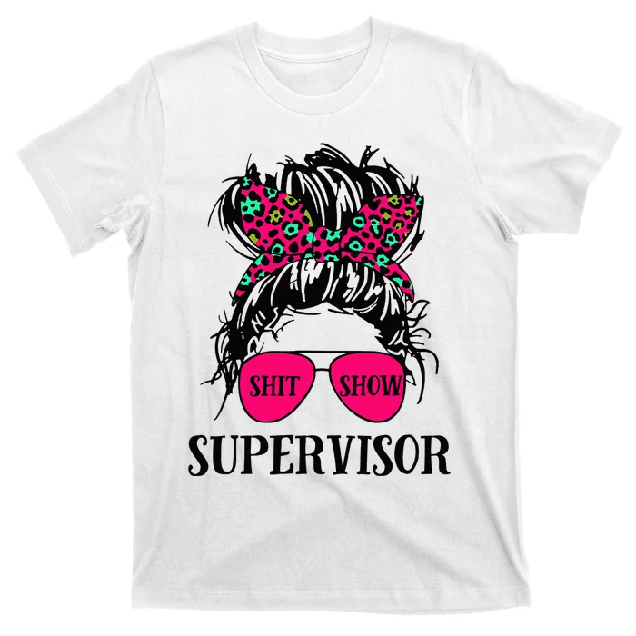 Shit Show Supervisor Tee Women Casual Messy Bun Bleached T-Shirt