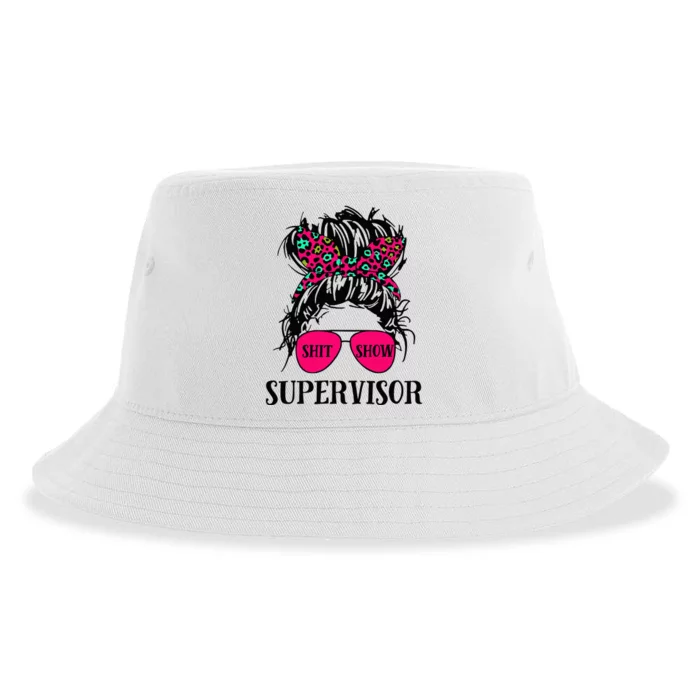 Shit Show Supervisor Tee Women Casual Messy Bun Bleached Sustainable Bucket Hat