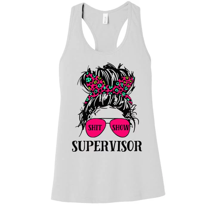 Shit Show Supervisor Tee Women Casual Messy Bun Bleached Women's Racerback Tank