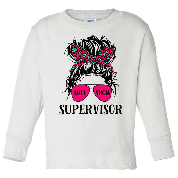 Shit Show Supervisor Tee Women Casual Messy Bun Bleached Toddler Long Sleeve Shirt