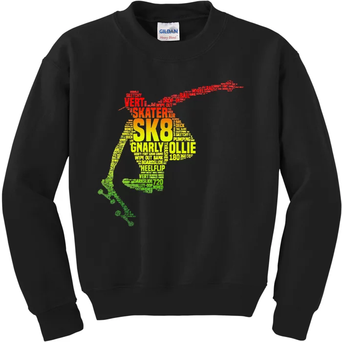 Skateboard Skater Slang Retro Skaterboarding Kids Sweatshirt