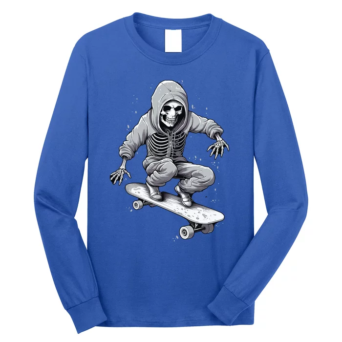 Skater Skateboarding Skeleton Halloween Funny Gift Long Sleeve Shirt