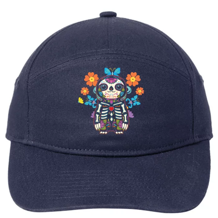 Sloth Sugar Skull Mexico Calavera Dia De Los Muertos 7-Panel Snapback Hat