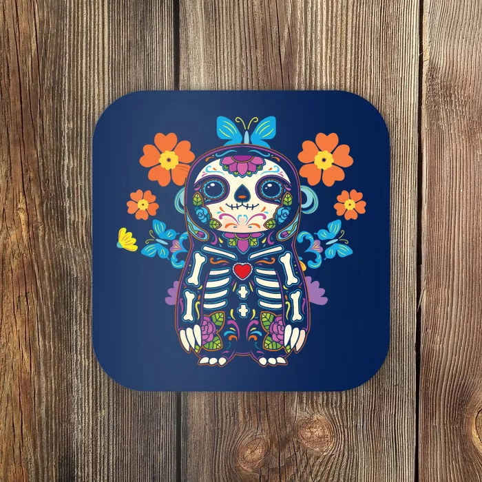 Sloth Sugar Skull Mexico Calavera Dia De Los Muertos Coaster