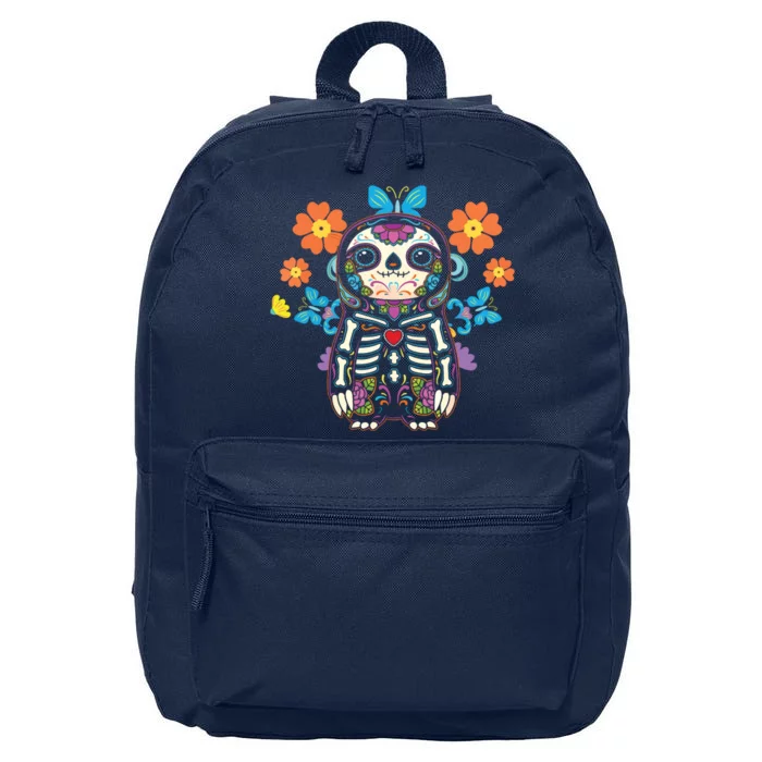 Sloth Sugar Skull Mexico Calavera Dia De Los Muertos 16 in Basic Backpack