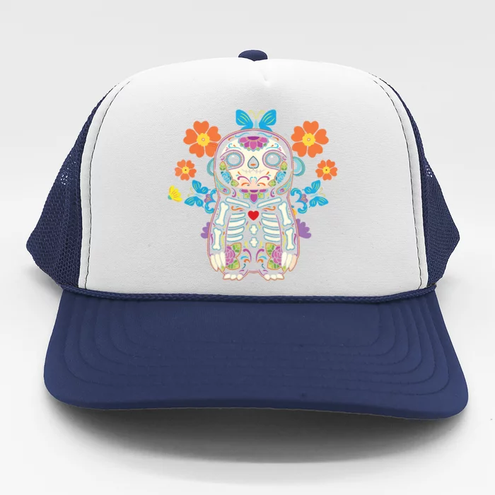 Sloth Sugar Skull Mexico Calavera Dia De Los Muertos Trucker Hat