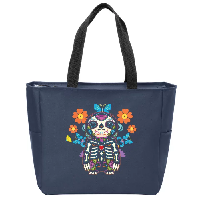 Sloth Sugar Skull Mexico Calavera Dia De Los Muertos Zip Tote Bag