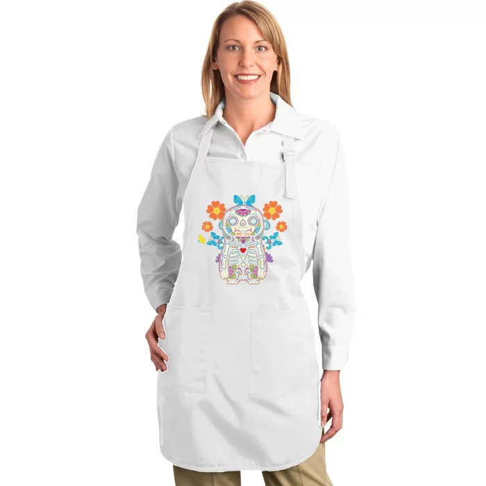 Sloth Sugar Skull Mexico Calavera Dia De Los Muertos Full-Length Apron With Pocket