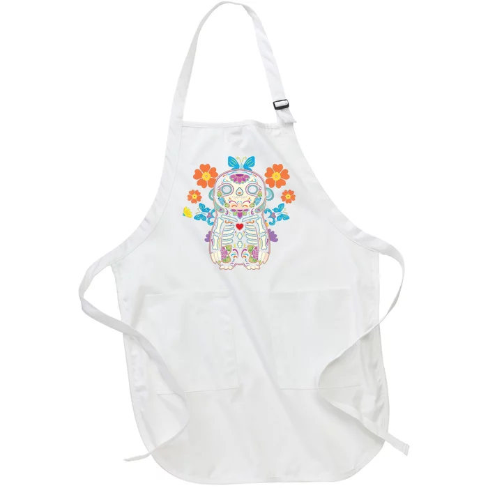 Sloth Sugar Skull Mexico Calavera Dia De Los Muertos Full-Length Apron With Pocket