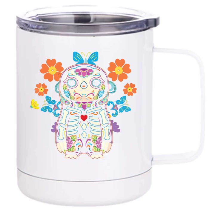 Sloth Sugar Skull Mexico Calavera Dia De Los Muertos Front & Back 12oz Stainless Steel Tumbler Cup