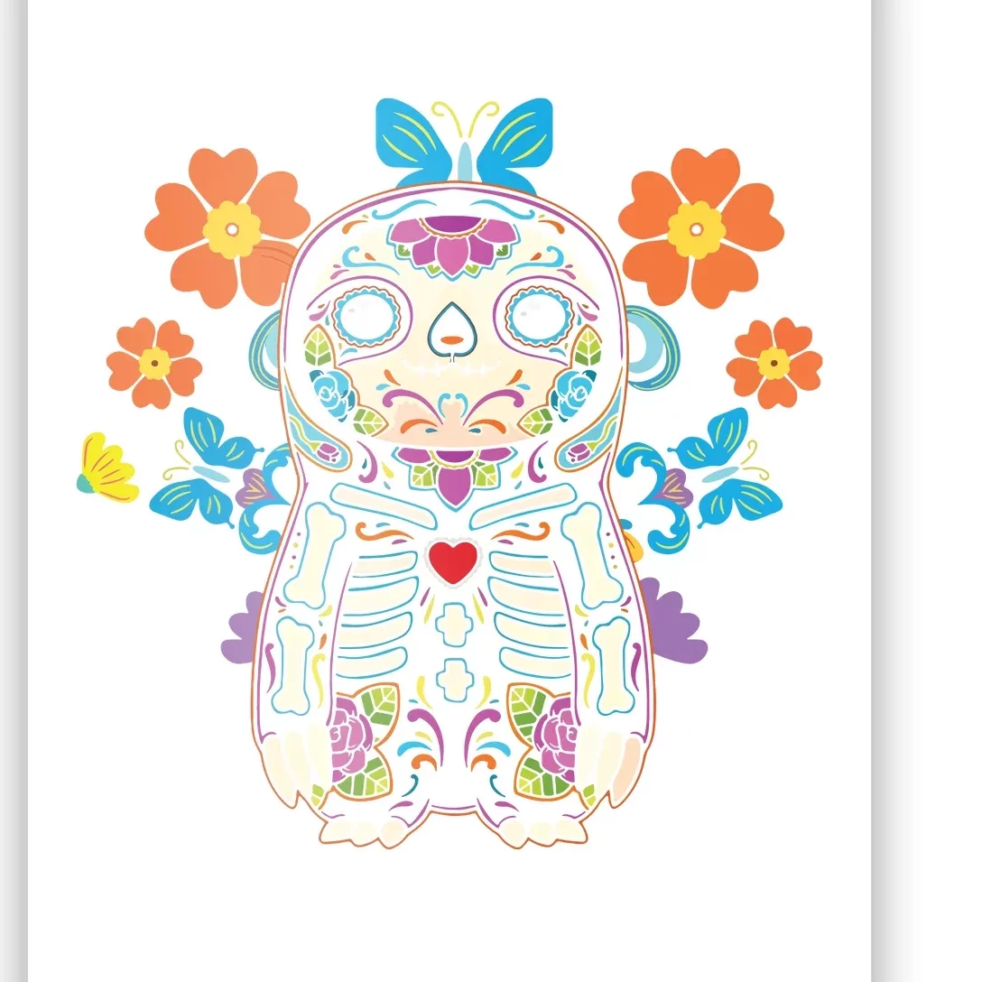 Sloth Sugar Skull Mexico Calavera Dia De Los Muertos Poster