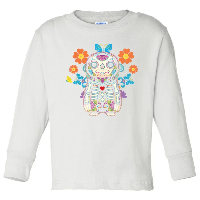 Sloth Sugar Skull Mexico Calavera Dia De Los Muertos Toddler Long Sleeve Shirt