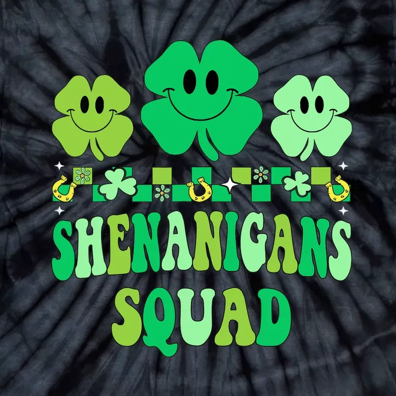 Shenanigans Squad St Patricks Day Boy Shamrock Groovy Retro Tie-Dye T-Shirt