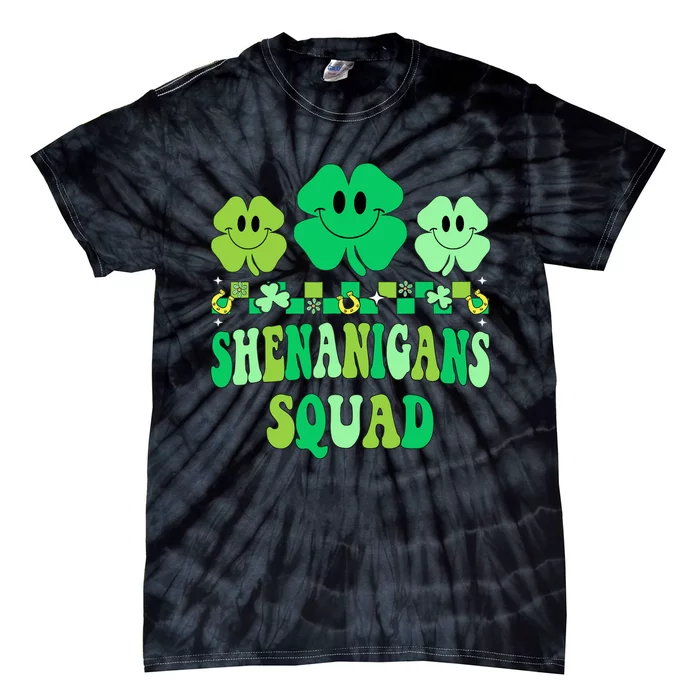 Shenanigans Squad St Patricks Day Boy Shamrock Groovy Retro Tie-Dye T-Shirt