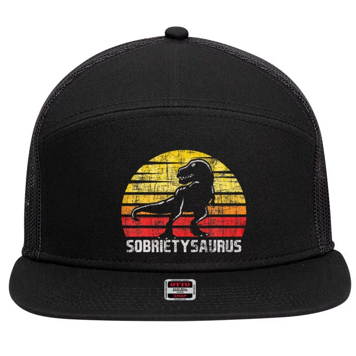 Sobrietysaurus Sober Sobriety Anniversary Recovery Aa Na 7 Panel Mesh Trucker Snapback Hat