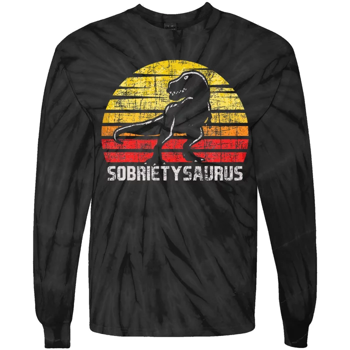 Sobrietysaurus Sober Sobriety Anniversary Recovery Aa Na Tie-Dye Long Sleeve Shirt