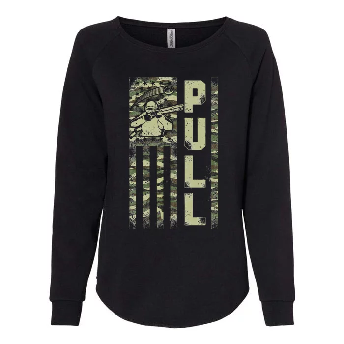 Shotgun Skeet Trap Clay Pigeon Shooting Camo Usa Flag Womens California Wash Sweatshirt