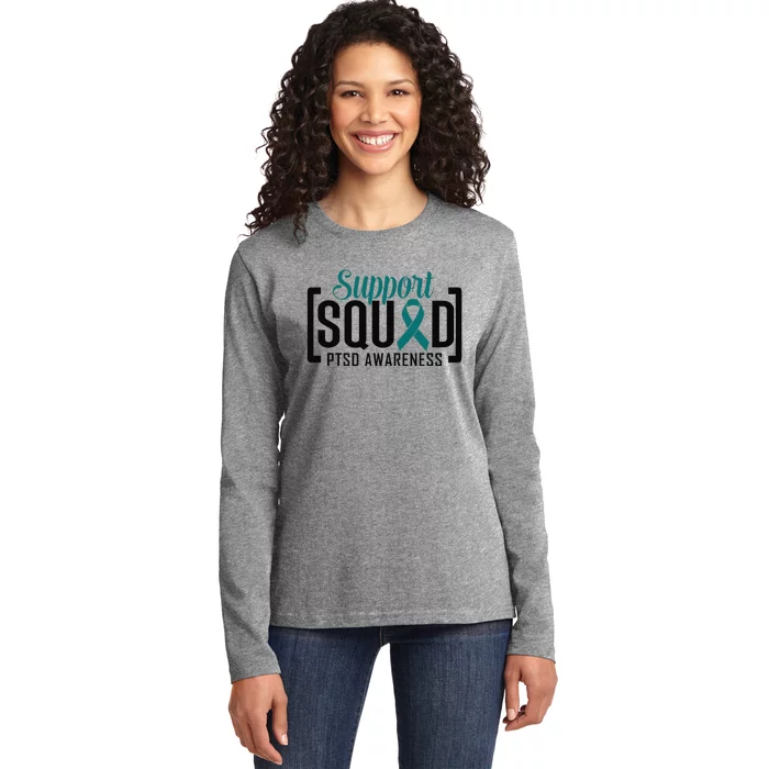 Support Squad Teal Ribbon PTSD Awareness Ladies Long Sleeve Shirt